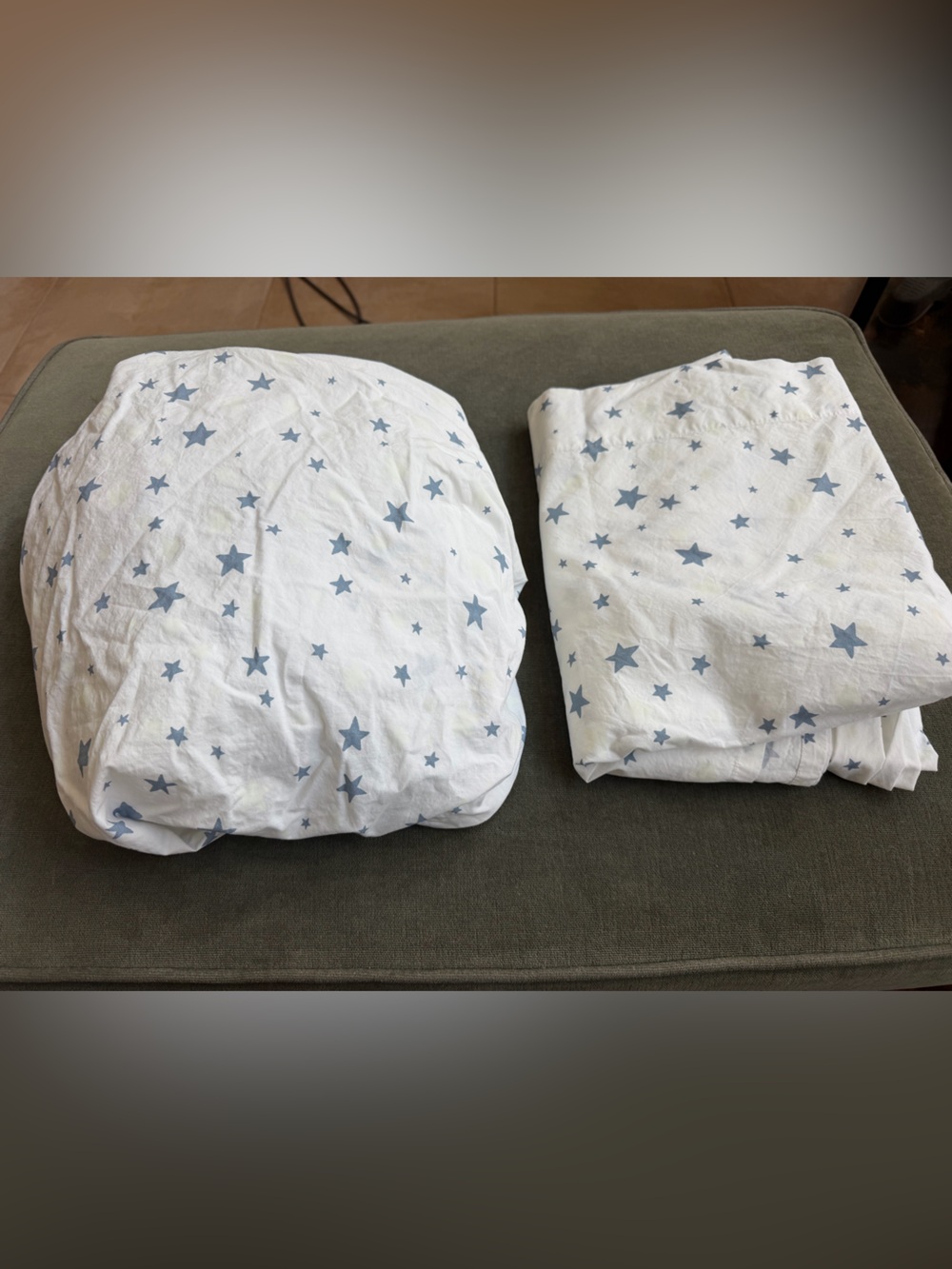 Twin Pottery Barn Glow in the Dark Star Fitted & Flat Sheet Set Blue Grey EUC